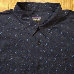 Patagonia Mens Go To Shirt Size M Blue Rock Climbing All Over Print Button Down